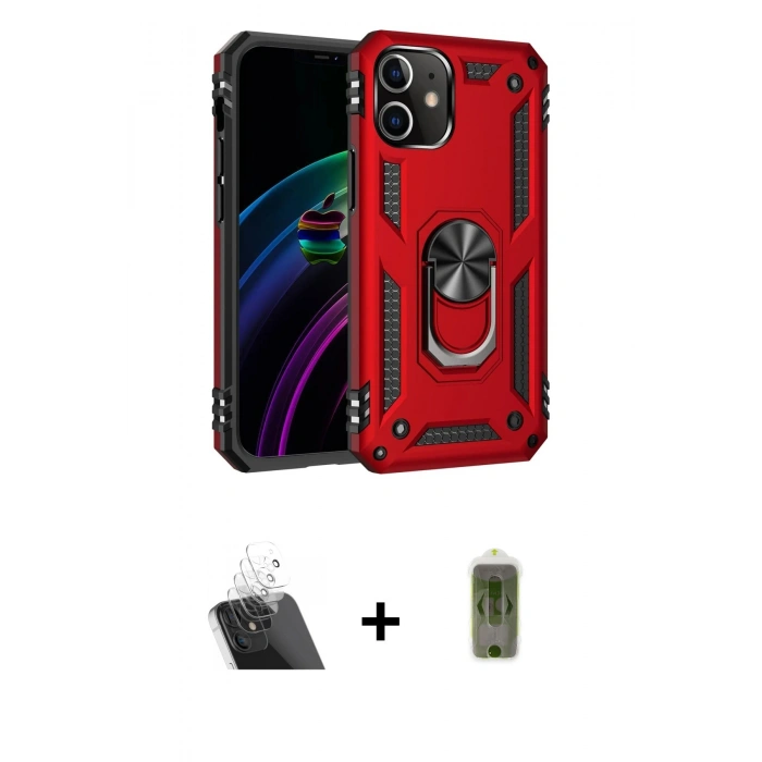 MARSİLYAN™- iPhone 12 Kılıf Ahenk Klasik Koleksiyonu - Siyah Joko Magic 5D Hayalet Cam + Şeffaf Kamera Lens Koruma Cam