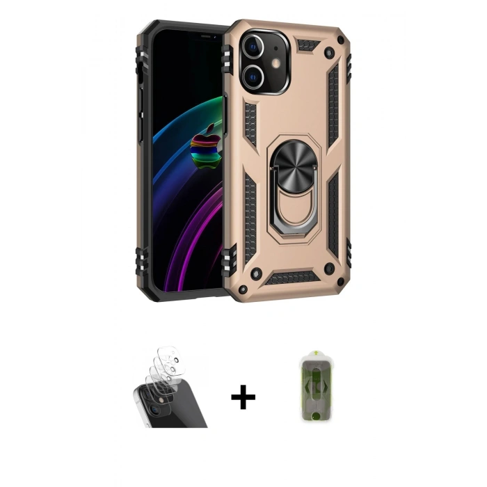 MARSİLYAN™- iPhone 12 Kılıf Ahenk Klasik Koleksiyonu - Siyah Joko Magic 5D Hayalet Cam + Şeffaf Kamera Lens Koruma Cam