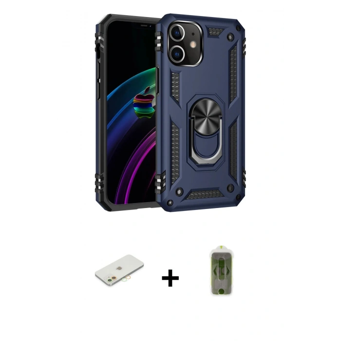 MARSİLYAN™- iPhone 12 Kılıf Ahenk Klasik Koleksiyonu - Siyah Joko Magic 5D Hayalet Cam + Renkli Kamera Lens Koruma Cam - TU