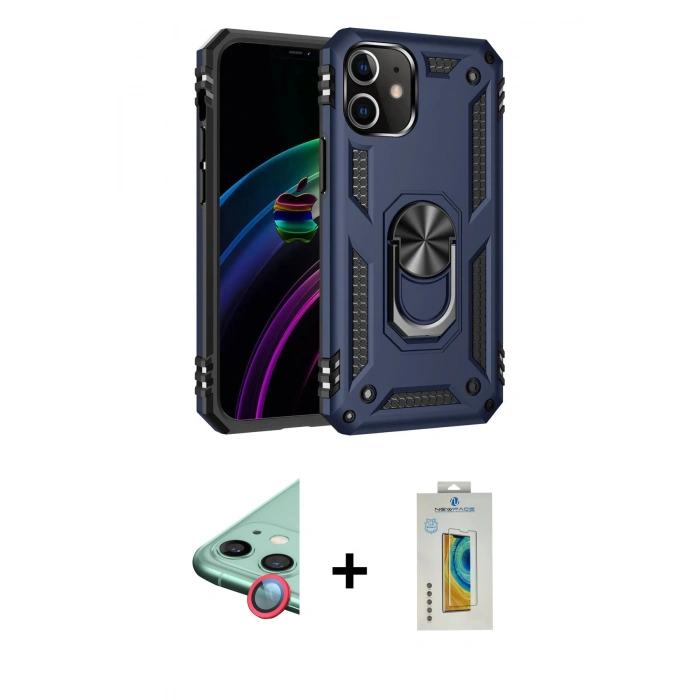 MARSİLYAN™- iPhone 12 Kılıf Ahenk Klasik Koleksiyonu - Siyah Polymer Nano Ekran Koruyucu + Raze Metal Kamera Lens - KI