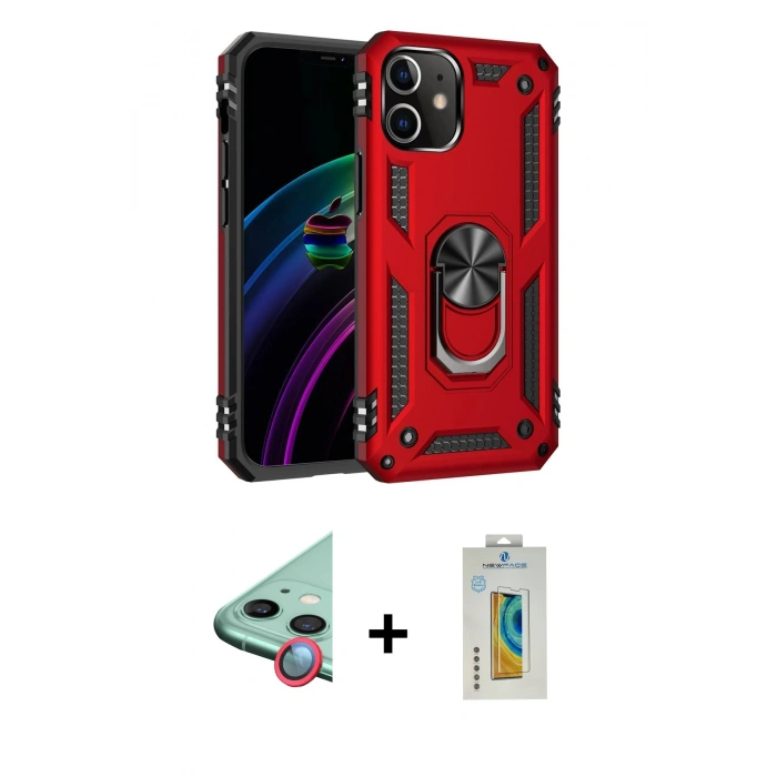 MARSİLYAN™- iPhone 12 Kılıf Ahenk Klasik Koleksiyonu - Siyah Polymer Nano Ekran Koruyucu + Raze Metal Kamera Lens - KI