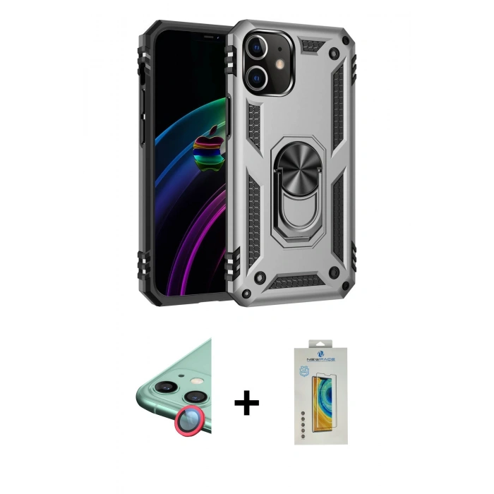 MARSİLYAN™- iPhone 12 Kılıf Ahenk Klasik Koleksiyonu - Siyah Polymer Nano Ekran Koruyucu + Raze Metal Kamera Lens - KI