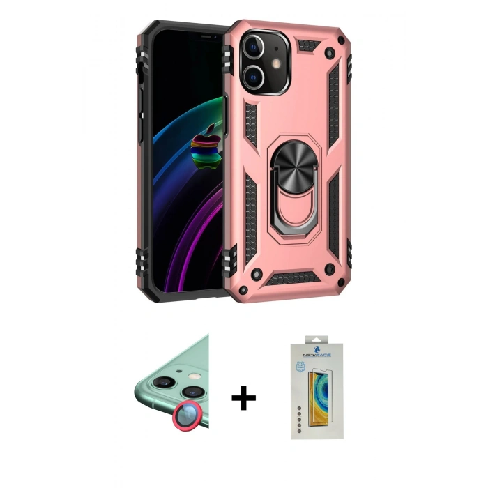 MARSİLYAN™- iPhone 12 Kılıf Ahenk Klasik Koleksiyonu - Siyah Polymer Nano Ekran Koruyucu + Raze Metal Kamera Lens - KI
