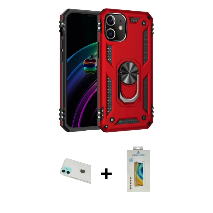 MARSİLYAN™- iPhone 12 Kılıf Ahenk Klasik Koleksiyonu - Siyah Polymer Nano Ekran Koruyucu + Rainbow Kamera Lens Koruma Cam - YL