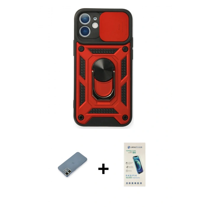 MARSİLYAN™- iPhone 12 Kılıf Ahenk Klasik - Şeffaf Pasifik Cam Ekran Koruyucu + Metal Kamera Lens Koruma Cam - AKYL