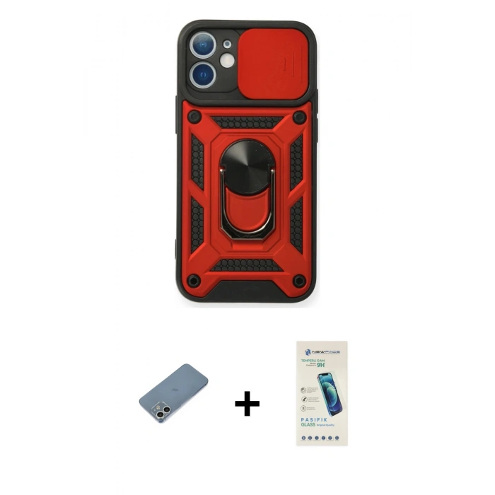 MARSİLYAN™- iPhone 12 Kılıf Ahenk Klasik - Şeffaf Pasifik Cam Ekran Koruyucu + Shine Kamera Lens Koruma Cam - GS