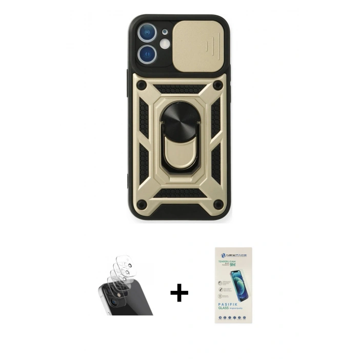 MARSİLYAN™- iPhone 12 Kılıf Ahenk Klasik - Şeffaf Pasifik Cam Ekran Koruyucu + Kamera Lens Koruma Cam - SF