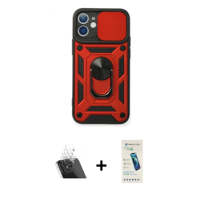 MARSİLYAN™- iPhone 12 Kılıf Ahenk Klasik - Şeffaf Pasifik Cam Ekran Koruyucu + Kamera Lens Koruma Cam - SF