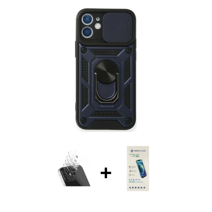 MARSİLYAN™- iPhone 12 Kılıf Ahenk Klasik - Şeffaf Pasifik Cam Ekran Koruyucu + Kamera Lens Koruma Cam - SF