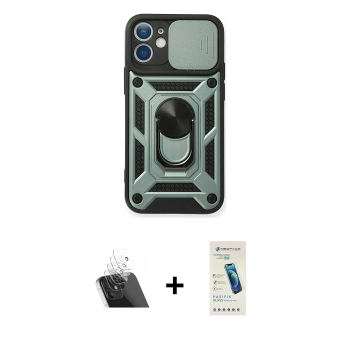 MARSİLYAN™- iPhone 12 Kılıf Ahenk Klasik - Şeffaf Pasifik Cam Ekran Koruyucu + Kamera Lens Koruma Cam - SF