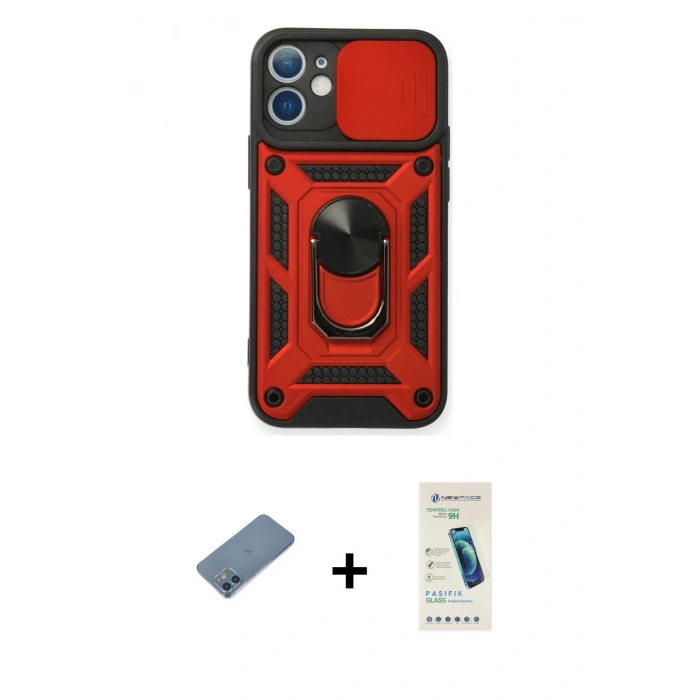 MARSİLYAN™- iPhone 12 Kılıf Ahenk Klasik - Şeffaf Pasifik Cam Ekran Koruyucu + Shine Kamera Lens Koruma Cam - MI