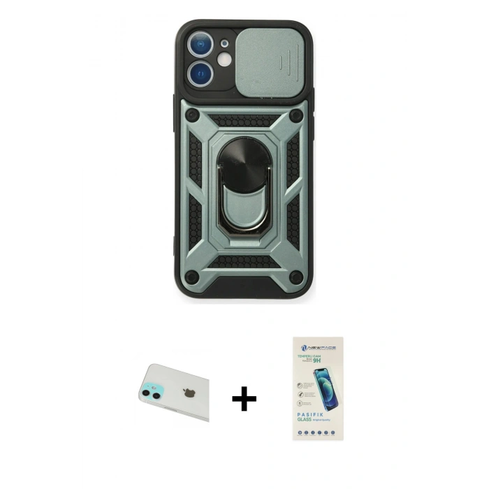 MARSİLYAN™- iPhone 12 Kılıf Ahenk Klasik - Şeffaf Pasifik Cam Ekran Koruyucu + Rainbow Kamera Lens Koruma Cam - YL