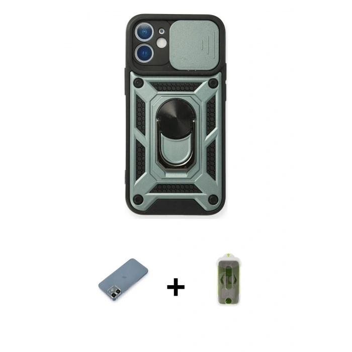 MARSİLYAN™- iPhone 12 Kılıf Ahenk Klasik - Siyah Joko Magic 5D Hayalet Cam + Metal Kamera Lens Koruma Cam - AKYL