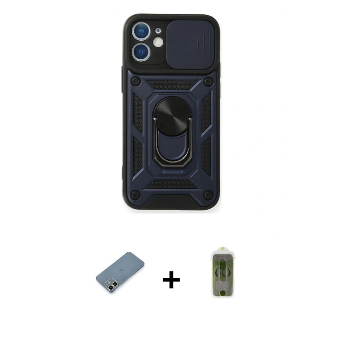 MARSİLYAN™- iPhone 12 Kılıf Ahenk Klasik - Siyah Joko Magic 5D Hayalet Cam + Metal Kamera Lens Koruma Cam - AKYL