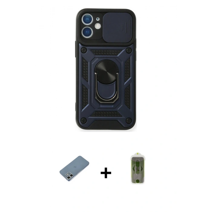 MARSİLYAN™- iPhone 12 Kılıf Ahenk Klasik - Siyah Joko Magic 5D Hayalet Cam + Shine Kamera Lens Koruma Cam - GS