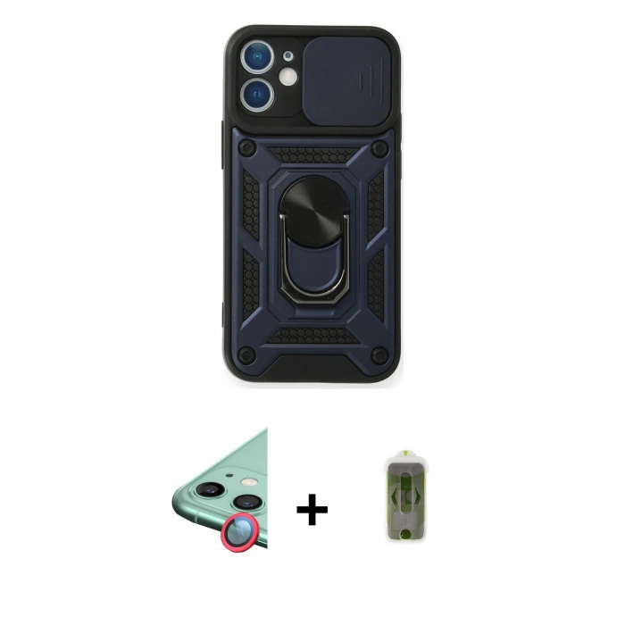 MARSİLYAN™- iPhone 12 Kılıf Ahenk Klasik - Siyah Joko Magic 5D Hayalet Cam + Kırmızı Raze Metal Kamera Lens
