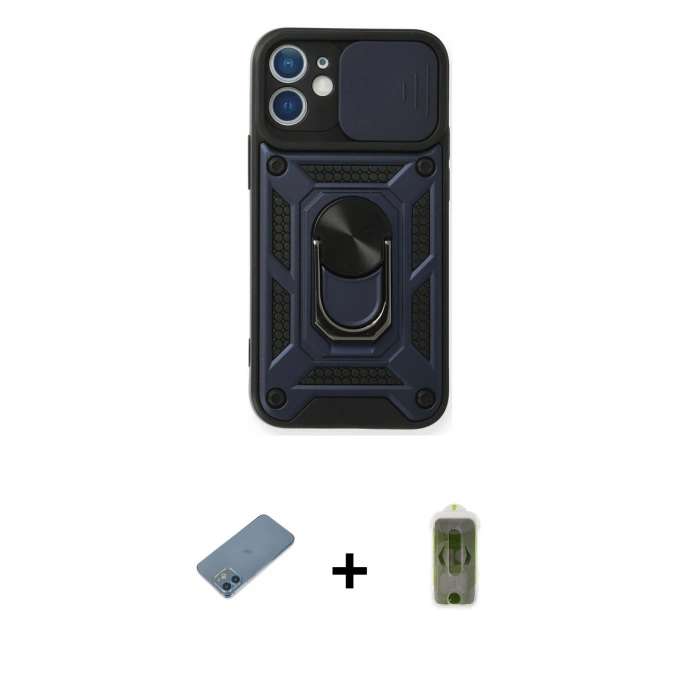 MARSİLYAN™- iPhone 12 Kılıf Ahenk Klasik - Siyah Joko Magic 5D Hayalet Cam + Shine Kamera Lens Koruma Cam - MI