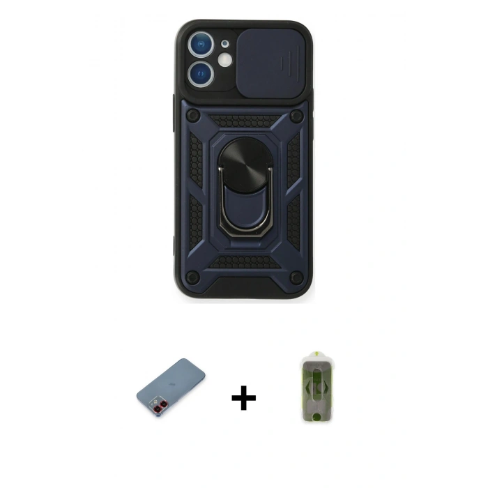 MARSİLYAN™- iPhone 12 Kılıf Ahenk Klasik - Siyah Joko Magic 5D Hayalet Cam + Metal Kamera Lens Koruma Cam - KI