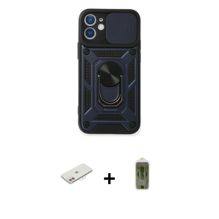 MARSİLYAN™- iPhone 12 Kılıf Ahenk Klasik - Siyah Joko Magic 5D Hayalet Cam + Renkli Kamera Lens Koruma Cam - PE