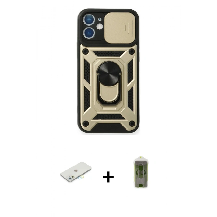 MARSİLYAN™- iPhone 12 Kılıf Ahenk Klasik - Siyah Joko Magic 5D Hayalet Cam + Renkli Kamera Lens Koruma Cam - SI