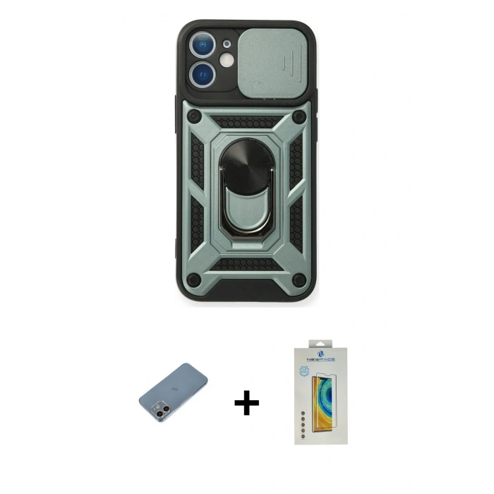 MARSİLYAN™- iPhone 12 Kılıf Ahenk Klasik - Siyah Polymer Nano Ekran Koruyucu + Shine Kamera Lens Koruma Cam - GI