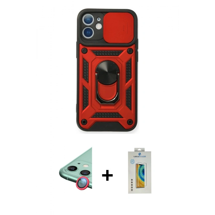 MARSİLYAN™- iPhone 12 Kılıf Ahenk Klasik - Siyah Polymer Nano Ekran Koruyucu + Raze Metal Kamera Lens - KI