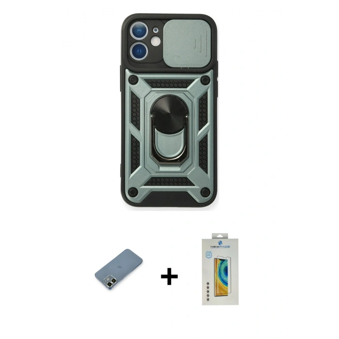MARSİLYAN™- iPhone 12 Kılıf Ahenk Klasik - Siyah Polymer Nano Ekran Koruyucu + Metal Kamera Lens Koruma Cam - AKYL