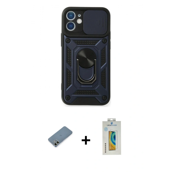 MARSİLYAN™- iPhone 12 Kılıf Ahenk Klasik - Siyah Polymer Nano Ekran Koruyucu + Metal Kamera Lens Koruma Cam - AKYL