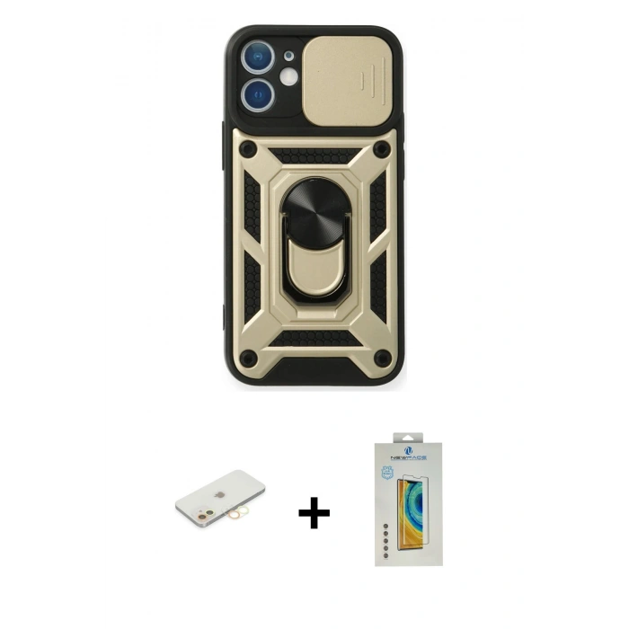 MARSİLYAN™- iPhone 12 Kılıf Ahenk Klasik - Siyah Polymer Nano Ekran Koruyucu + Renkli Kamera Lens Koruma Cam - SI