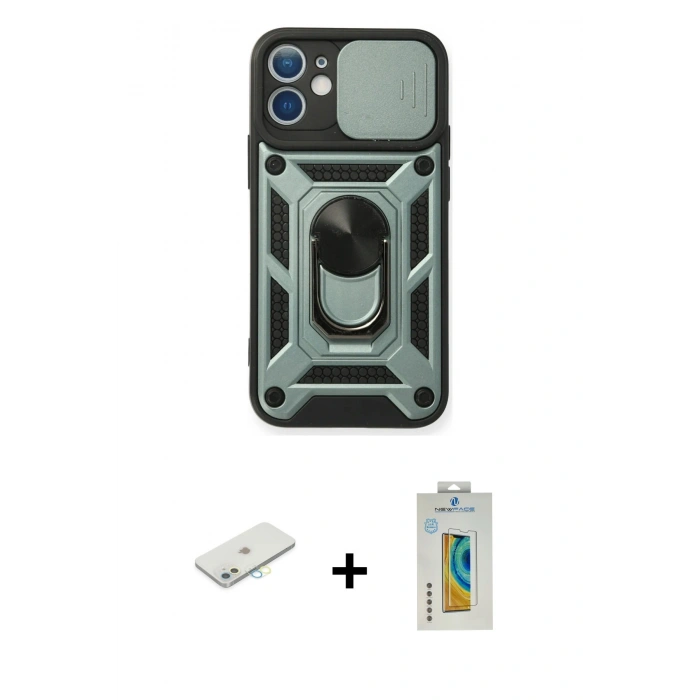 MARSİLYAN™- iPhone 12 Kılıf Ahenk Klasik - Siyah Polymer Nano Ekran Koruyucu + Renkli Kamera Lens Koruma Cam - SI