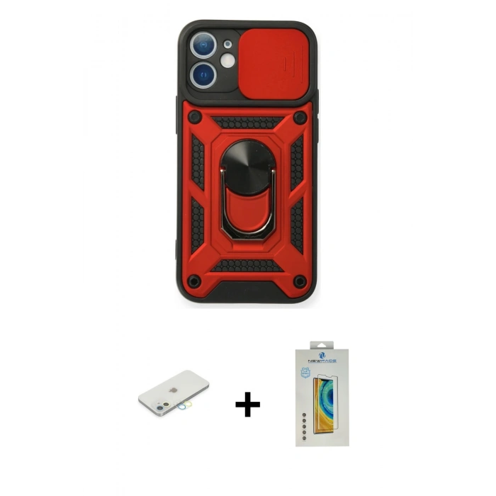 MARSİLYAN™- iPhone 12 Kılıf Ahenk Klasik - Siyah Polymer Nano Ekran Koruyucu + Renkli Kamera Lens Koruma Cam - SI