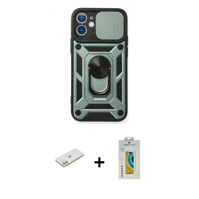 MARSİLYAN™- iPhone 12 Kılıf Ahenk Klasik - Siyah Polymer Nano Ekran Koruyucu + Renkli Kamera Lens Koruma Cam - TU
