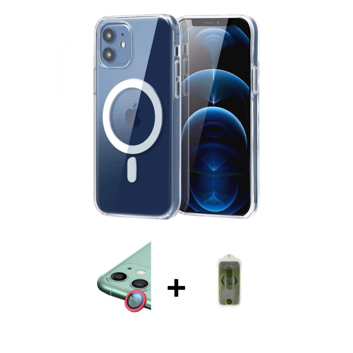 MARSİLYAN™- iPhone 12 Kılıf Ahenk Minimal Serisi - Siyah Joko Magic 5D Hayalet Cam + Raze Metal Kamera Lens - KI