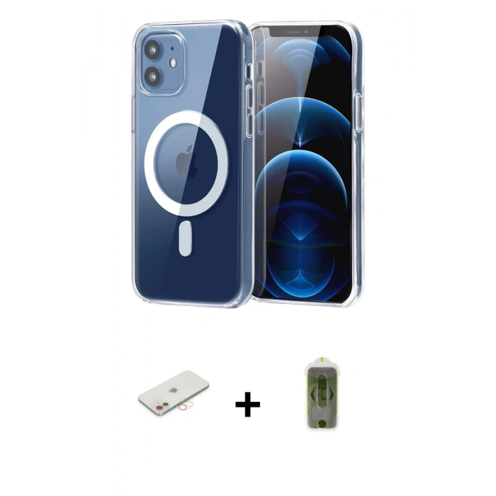 MARSİLYAN™- iPhone 12 Kılıf Ahenk Minimal Serisi - Siyah Joko Magic 5D Hayalet Cam + Renkli Kamera Lens Koruma Cam - YL