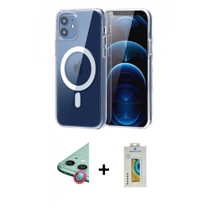 MARSİLYAN™- iPhone 12 Kılıf Ahenk Minimal Serisi - Siyah Polymer Nano Ekran Koruyucu + Raze Metal Kamera Lens - KI