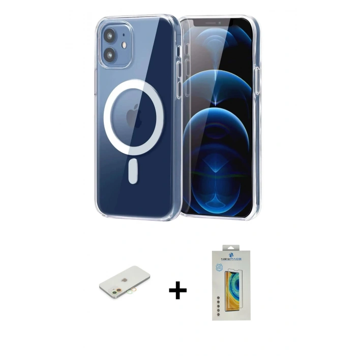 MARSİLYAN™- iPhone 12 Kılıf Ahenk Minimal Serisi - Siyah Polymer Nano Ekran Koruyucu + Renkli Kamera Lens Koruma Cam - TU