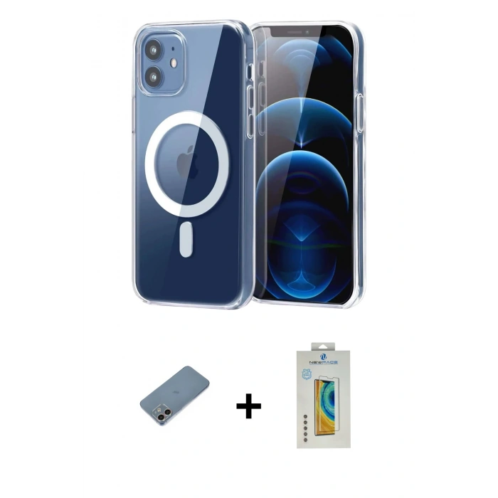 MARSİLYAN™- iPhone 12 Kılıf Ahenk Minimal Serisi - Siyah Polymer Nano Ekran Koruyucu + Shine Kamera Lens Koruma Cam - GI