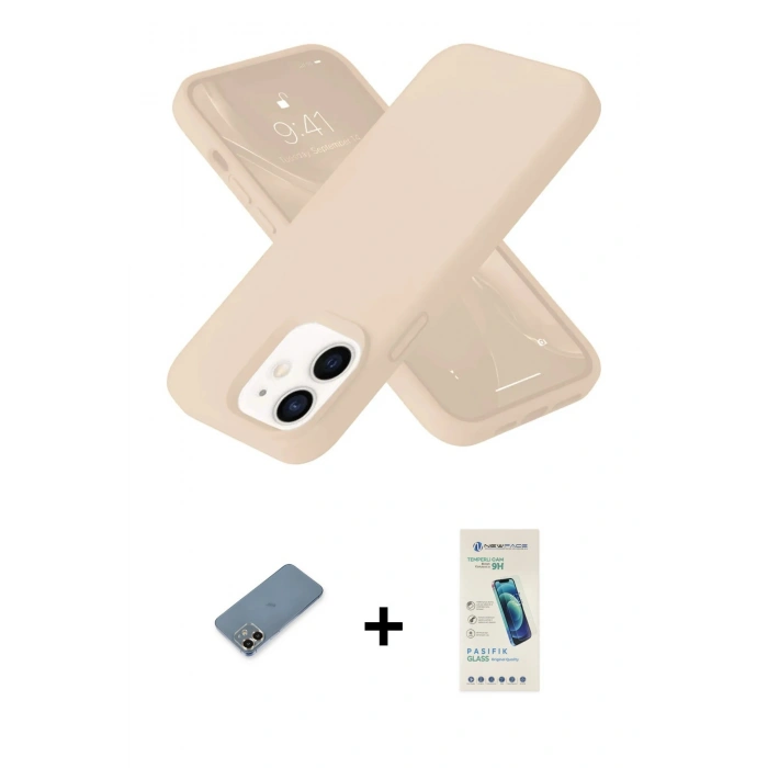 MARSİLYAN™- iPhone 12 Kılıf Ahenk Serisi - Şeffaf Pasifik Cam Ekran Koruyucu + Metal Kamera Lens Koruma Cam - GD