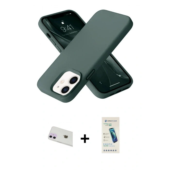 MARSİLYAN™- iPhone 12 Kılıf Ahenk Serisi - Şeffaf Pasifik Cam Ekran Koruyucu + Rainbow Kamera Lens Koruma Cam - MR