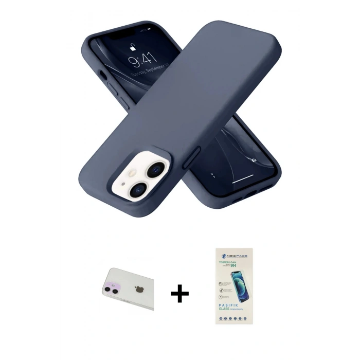 MARSİLYAN™- iPhone 12 Kılıf Ahenk Serisi - Şeffaf Pasifik Cam Ekran Koruyucu + Rainbow Kamera Lens Koruma Cam - MR