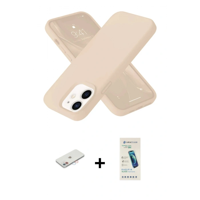 MARSİLYAN™- iPhone 12 Kılıf Ahenk Serisi - Şeffaf Pasifik Cam Ekran Koruyucu + Renkli Kamera Lens Koruma Cam - PE
