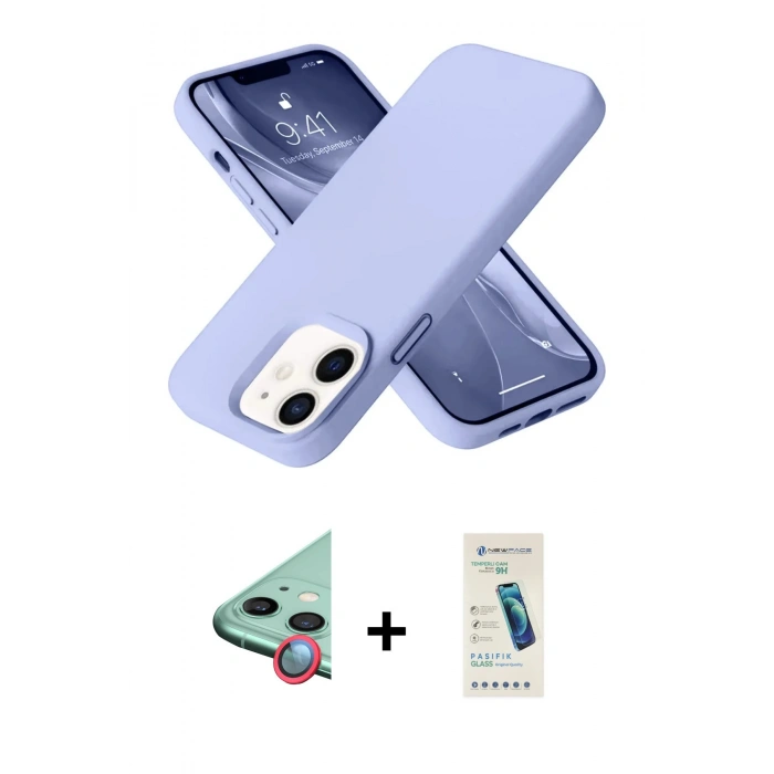 MARSİLYAN™- iPhone 12 Kılıf Ahenk Serisi - Şeffaf Pasifik Cam Ekran Koruyucu + Raze Metal Kamera Lens - KI