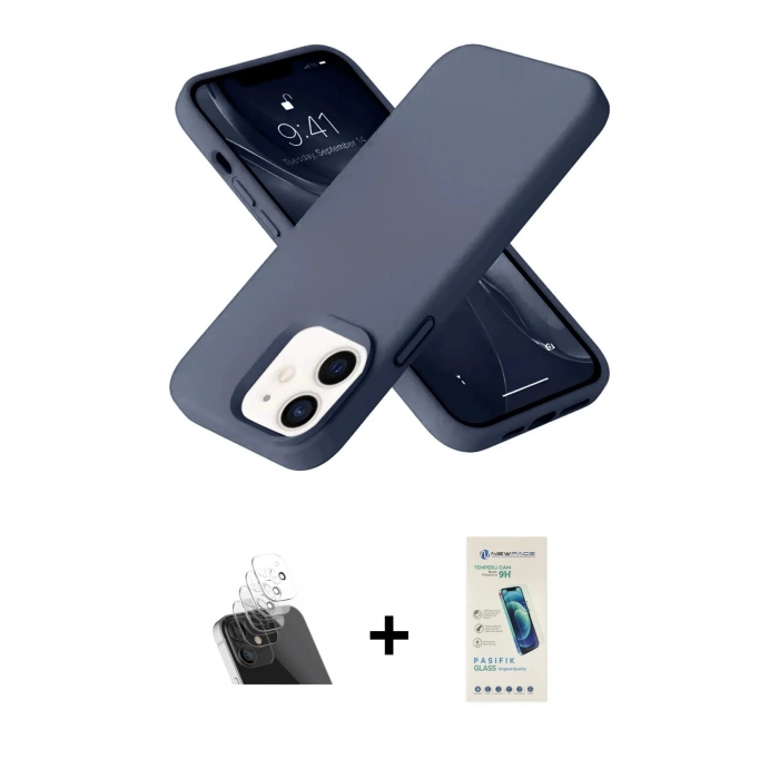 MARSİLYAN™- iPhone 12 Kılıf Ahenk Serisi - Şeffaf Pasifik Cam Ekran Koruyucu + Kamera Lens Koruma Cam - SF
