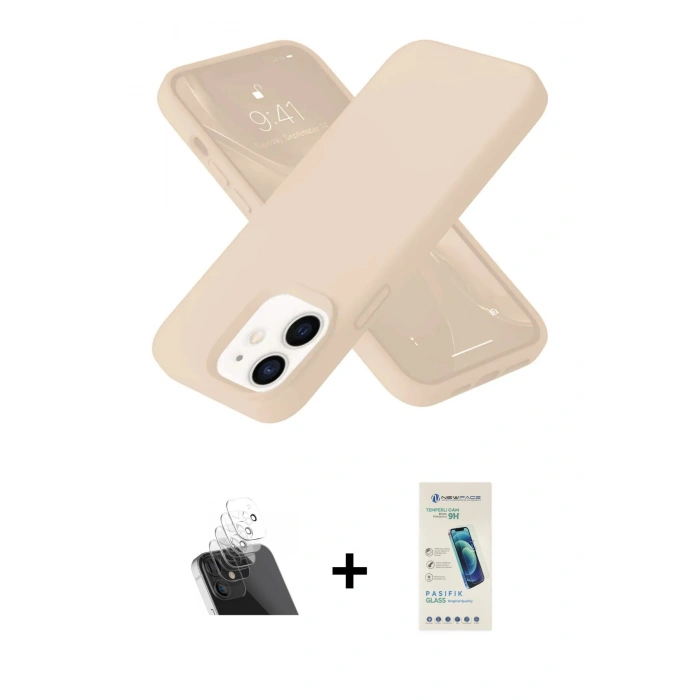 MARSİLYAN™- iPhone 12 Kılıf Ahenk Serisi - Şeffaf Pasifik Cam Ekran Koruyucu + Kamera Lens Koruma Cam - SF