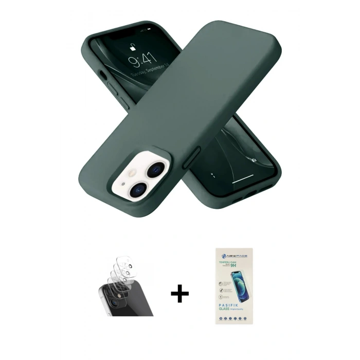 MARSİLYAN™- iPhone 12 Kılıf Ahenk Serisi - Şeffaf Pasifik Cam Ekran Koruyucu + Kamera Lens Koruma Cam - SF