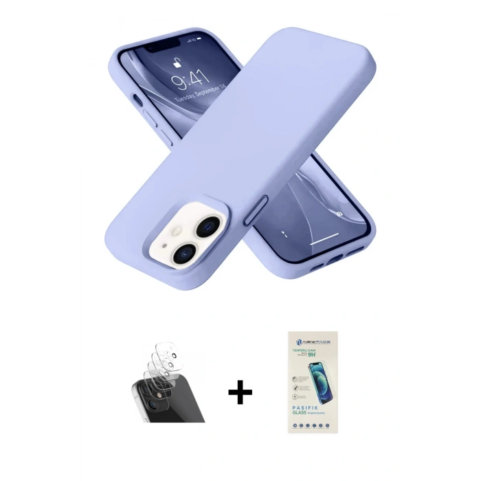MARSİLYAN™- iPhone 12 Kılıf Ahenk Serisi - Şeffaf Pasifik Cam Ekran Koruyucu + Kamera Lens Koruma Cam - SF
