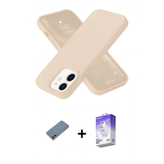 MARSİLYAN™- iPhone 12 Kılıf Ahenk Serisi - Siyah Bilvis 5in1 3D Magic Cam Ekran Koruyucu + Shine Kamera Lens Koruma Cam - GI