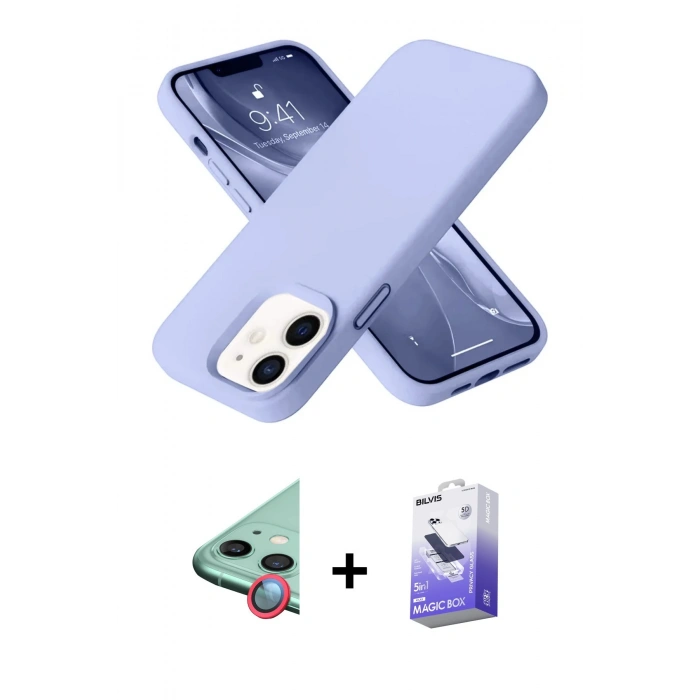 MARSİLYAN™- iPhone 12 Kılıf Ahenk Serisi - Siyah Bilvis 5in1 5D Magic Hayalet Cam Ekran Koruyucu + Raze Metal Kamera Lens - KI