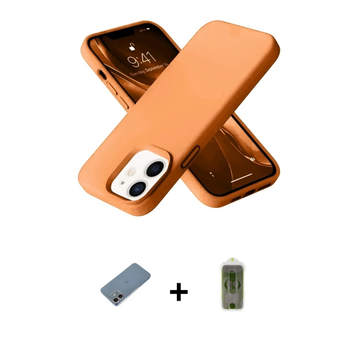 MARSİLYAN™- iPhone 12 Kılıf Ahenk Serisi - Siyah Joko Magic 5D Hayalet Cam + Shine Kamera Lens Koruma Cam - GI