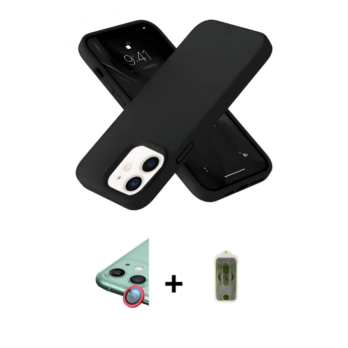 MARSİLYAN™- iPhone 12 Kılıf Ahenk Serisi - Siyah Joko Magic 5D Hayalet Cam + Raze Metal Kamera Lens - KI